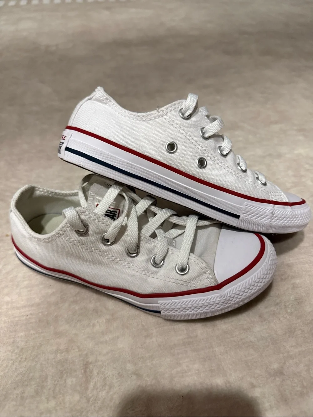 Converse Kids White Canvas Low-Top Sneakers with Red Accent